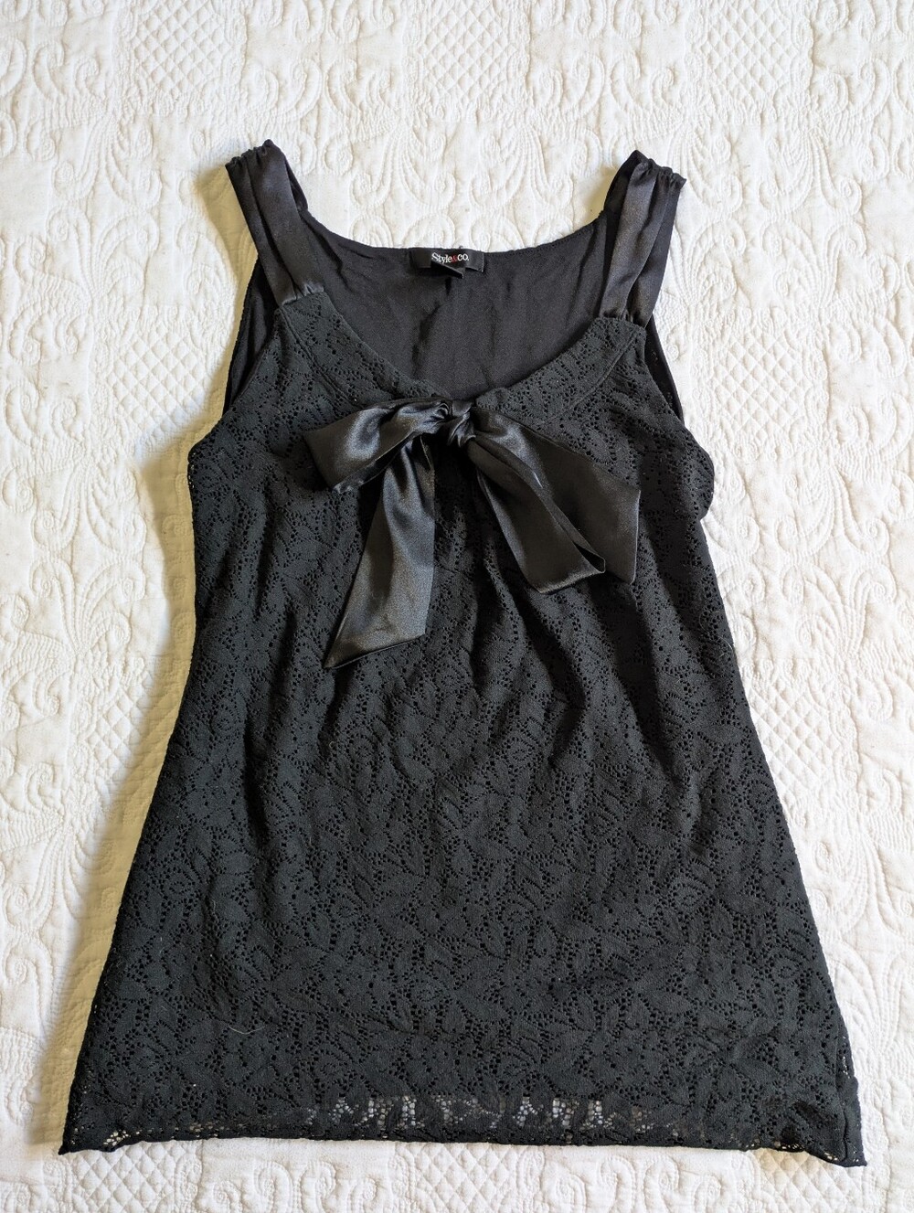 Style & Co. Black Lace Camisole with Satin Bow